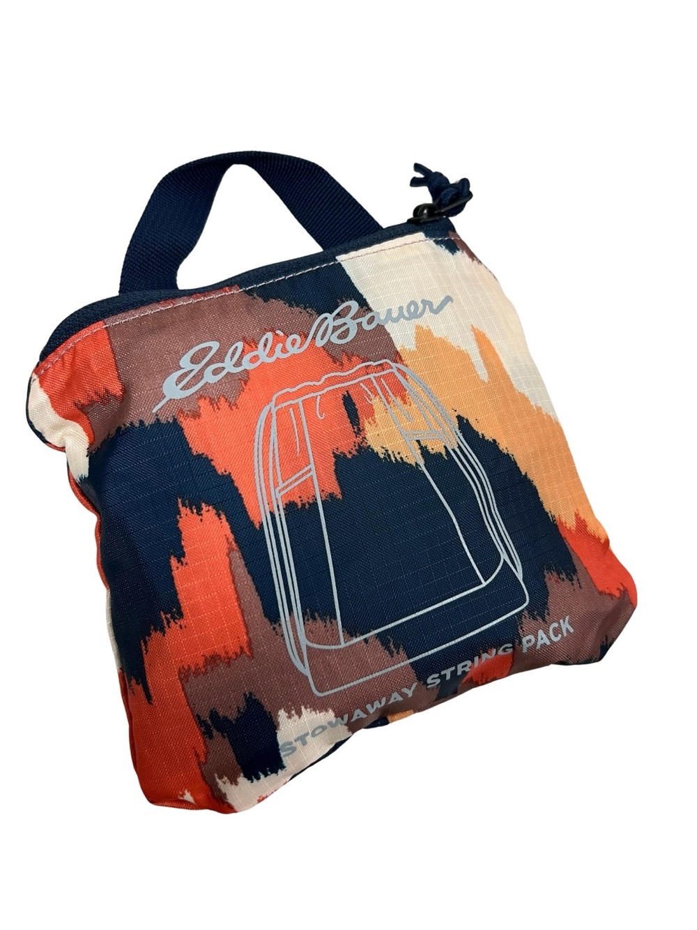Eddie Bauer Stowaway String Pack Blue Orange Packable Backpack Hiking Outdoors - Picture 2 of 15